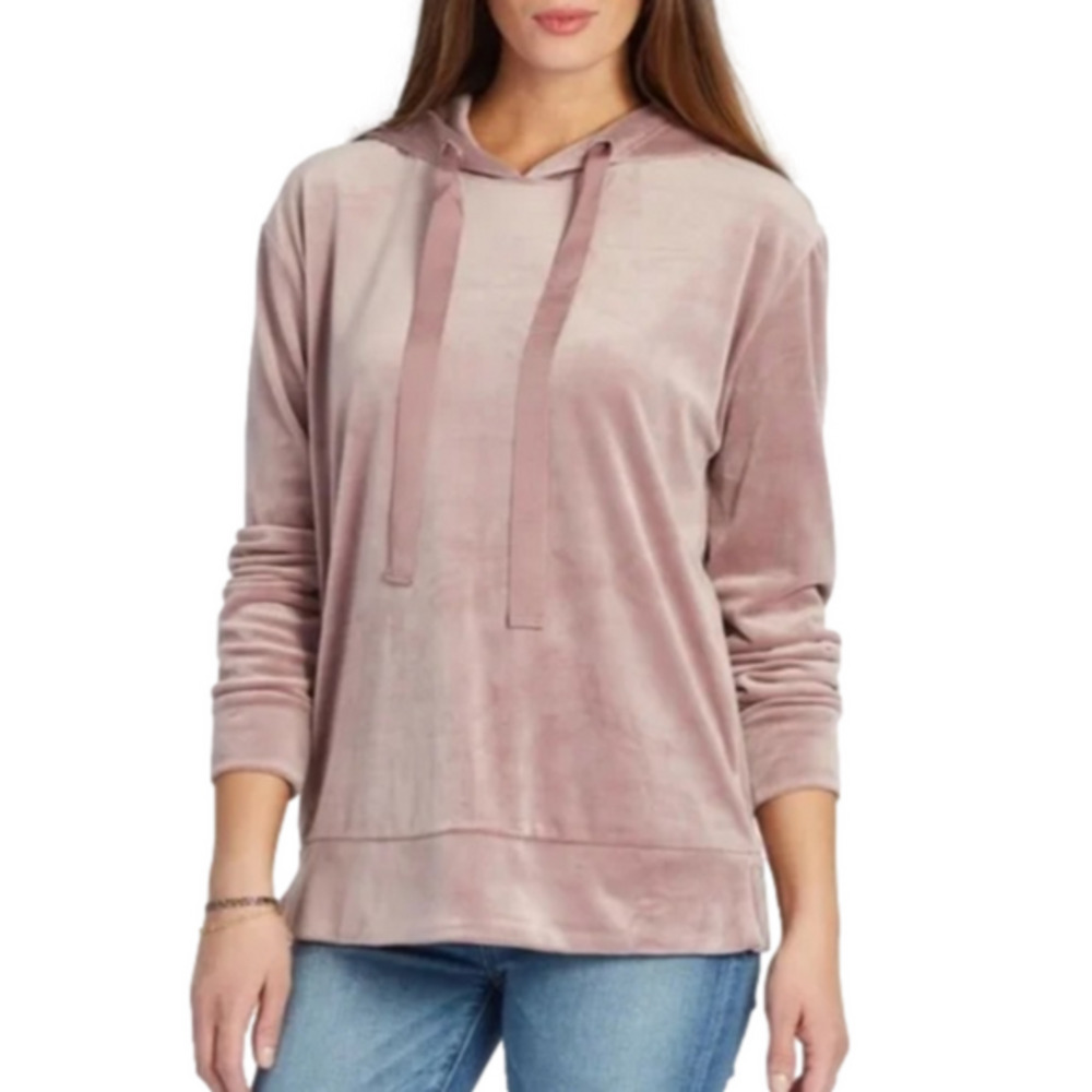 Peyton Jensen Pink Velour Long Sleeve Pullover Hoodie Size Small
